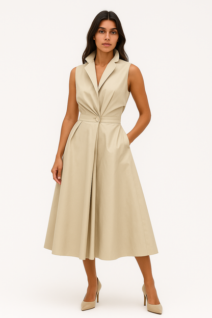 Hanina - Abito Elegante Donna in Cotone Comodo Beige