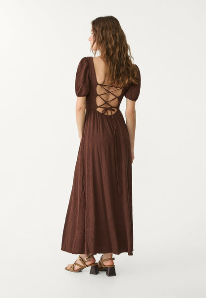 Hanna – Abito Lungo Marrone Scuro Elegante
