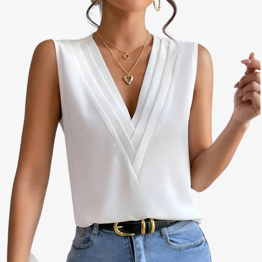 Harisa - Camicetta Elegante Con Scollo A V Per Donna Bianco