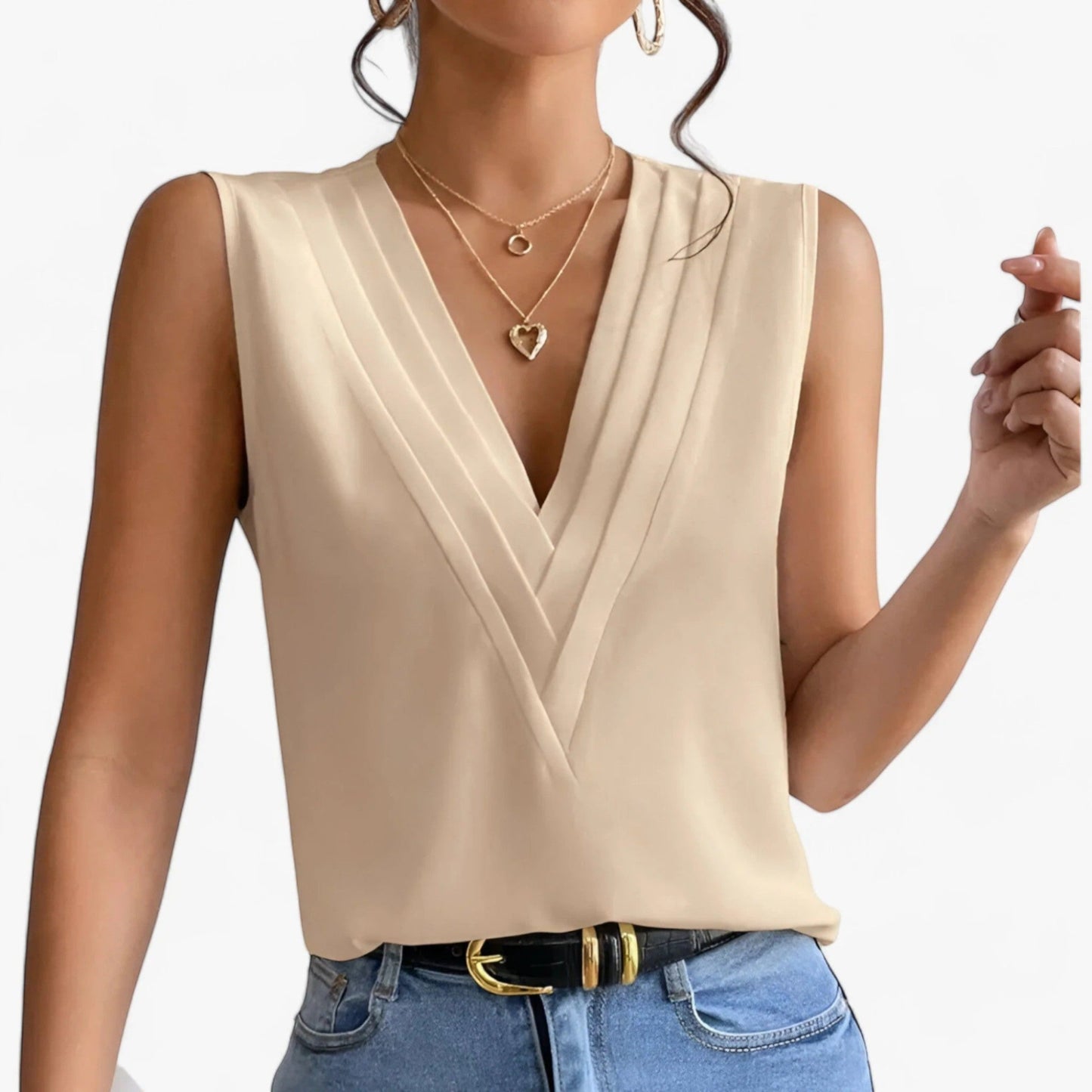 Harisa - Camicetta Elegante Con Scollo A V Per Donna Cachi