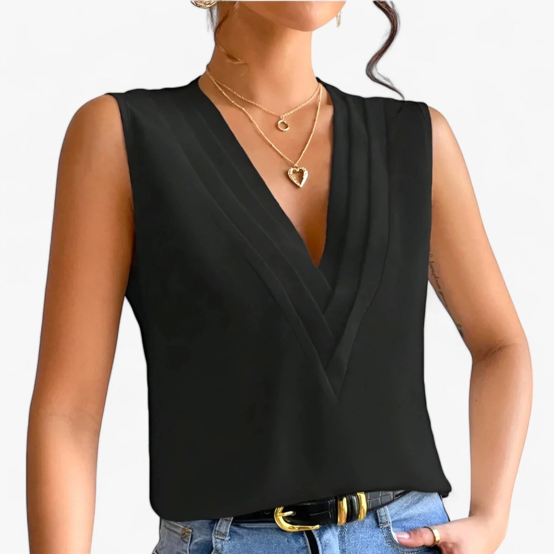 Harisa - Camicetta Elegante Con Scollo A V Per Donna Nero