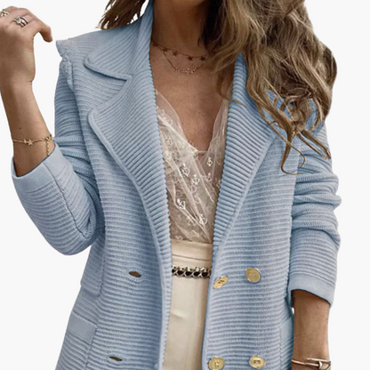  Harmony - Blazer Donna Lungo Doppiopetto in Maglia Blu Chiaro
