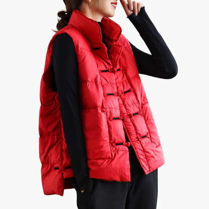 Helena - Gilet Piumino Donna Invernale con Bottoni Rosso