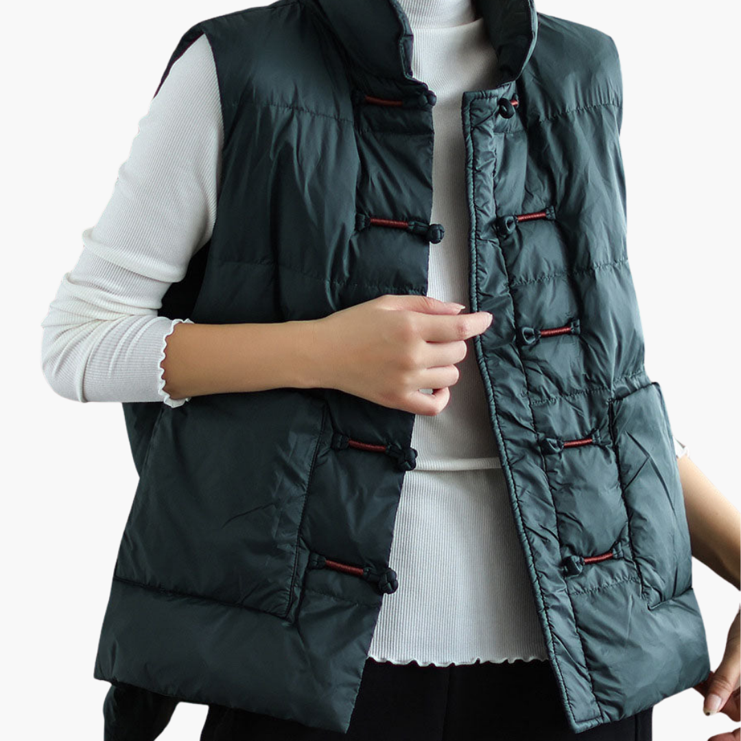 Helena - Gilet Piumino Donna Invernale con Bottoni Verde