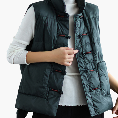 Helena - Gilet Piumino Donna Invernale con Bottoni Verde