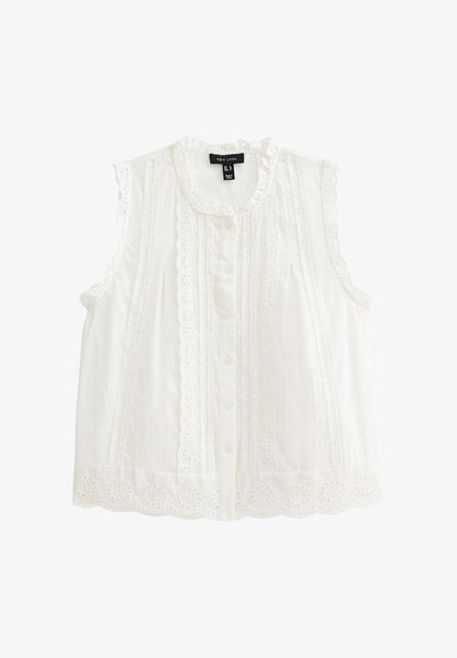 Helga – Top Bianco Smanicato in Broderie Anglaise