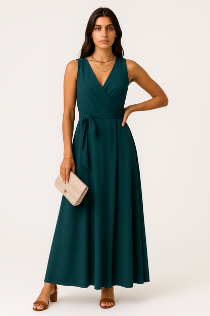 Henrika - Abito da Donna - Elegante Collo a V, Traspirante Verde scuro