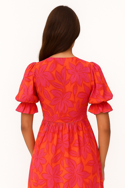 Heny - Abito Elegante Maxy Donna con Scollo a V Rosso