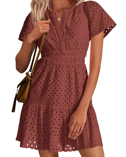 Barbara – Vestito Corto Con Scollo A V E Linea A-Line Con Volant
