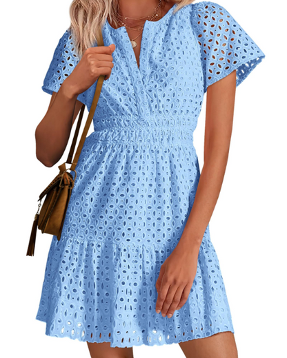 Barbara – Vestito Corto Con Scollo A V E Linea A-Line Con Volant
