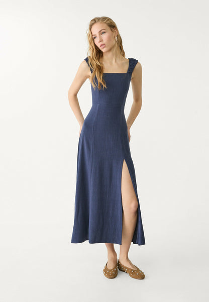 Herminia – Abito Midi con Schiena Incrociata Blu