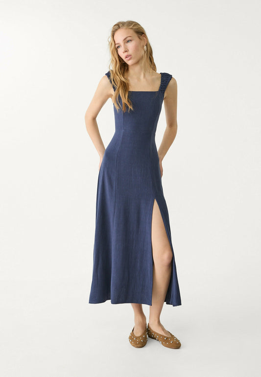 Herminia – Abito Midi con Schiena Incrociata Blu