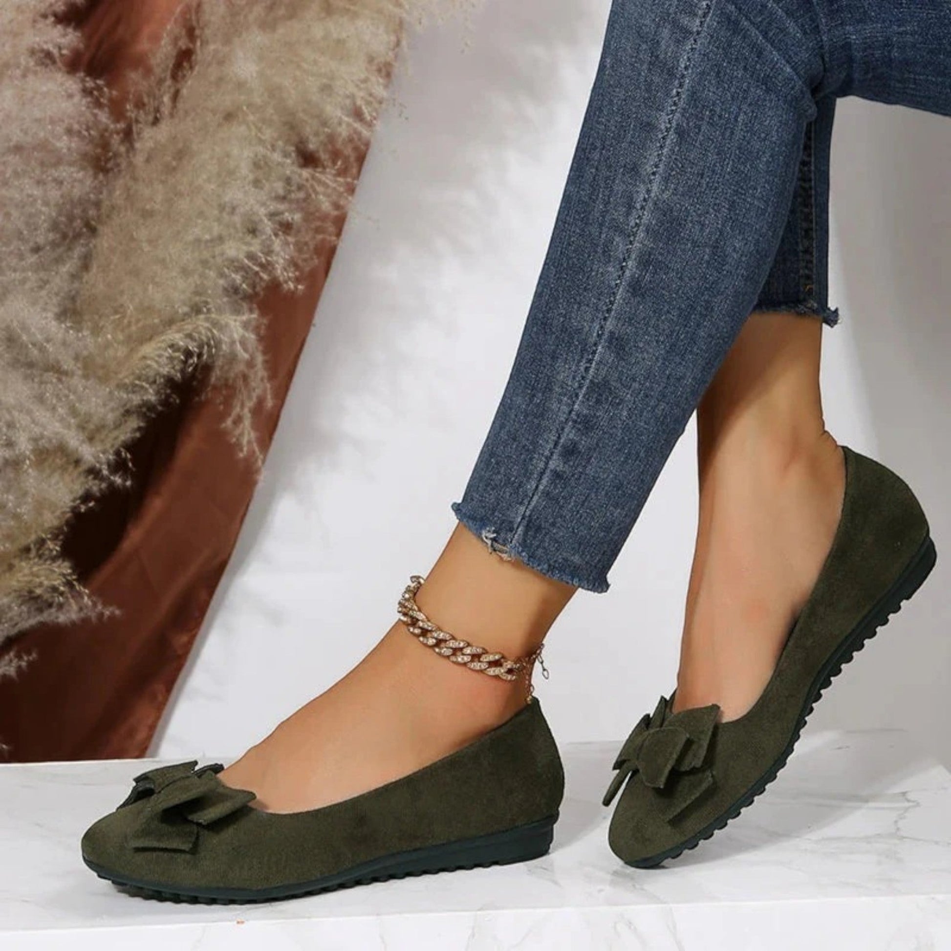 Hilaria – Scarpe Piatte Traspiranti con Fiocco per Donna Verde 2