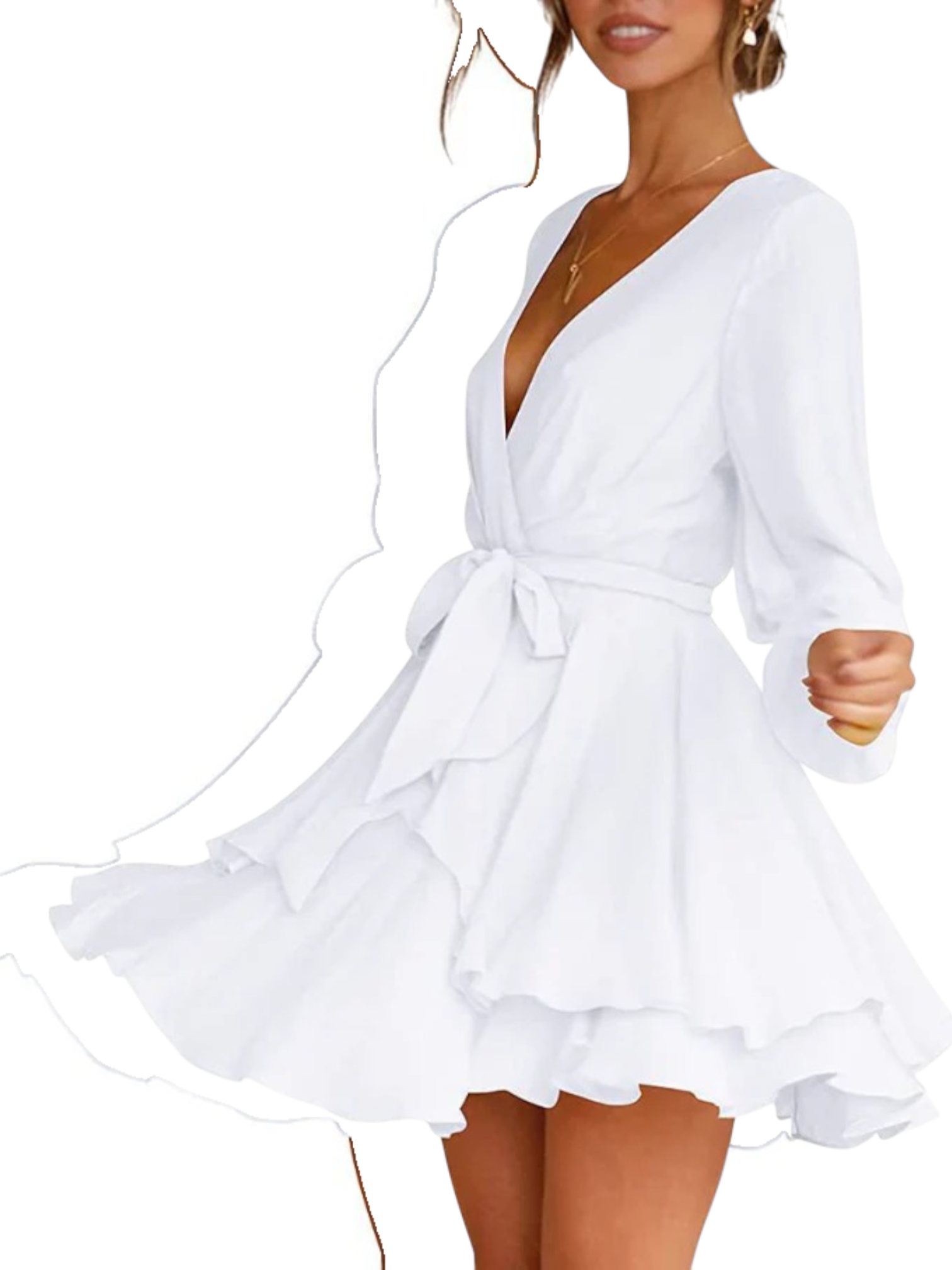 Hilarita - Abito Da Festa Con Volant E Scollo A V Da Donna Bianco