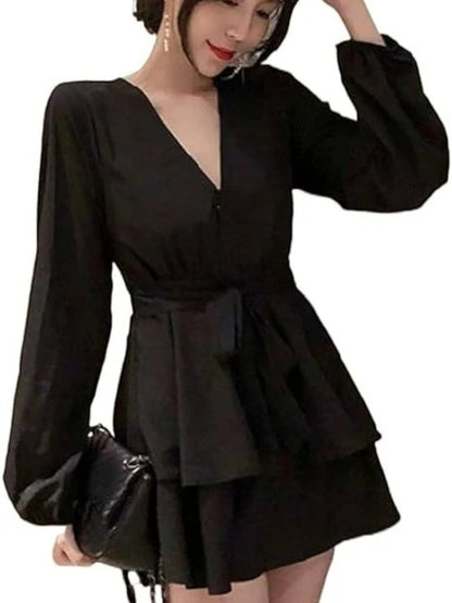 Hilarita - Abito Da Festa Con Volant E Scollo A V Da Donna Nero