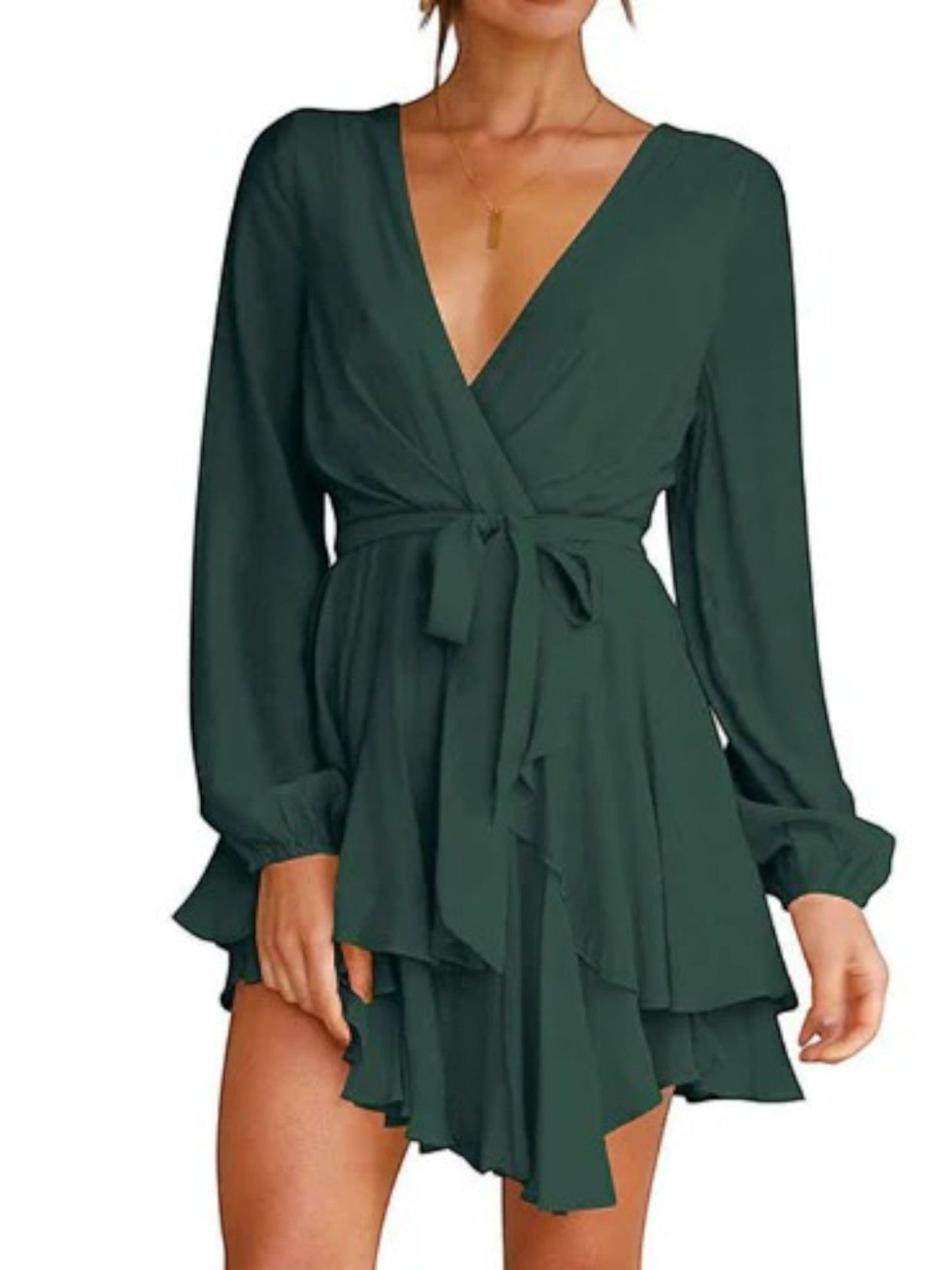 Hilarita - Abito Da Festa Con Volant E Scollo A V Da Donna Verde