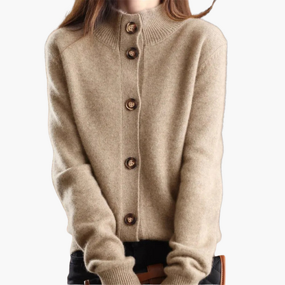  Hilda - Cardigan Donna in Morbido Tessuto con Bottoni Cammello