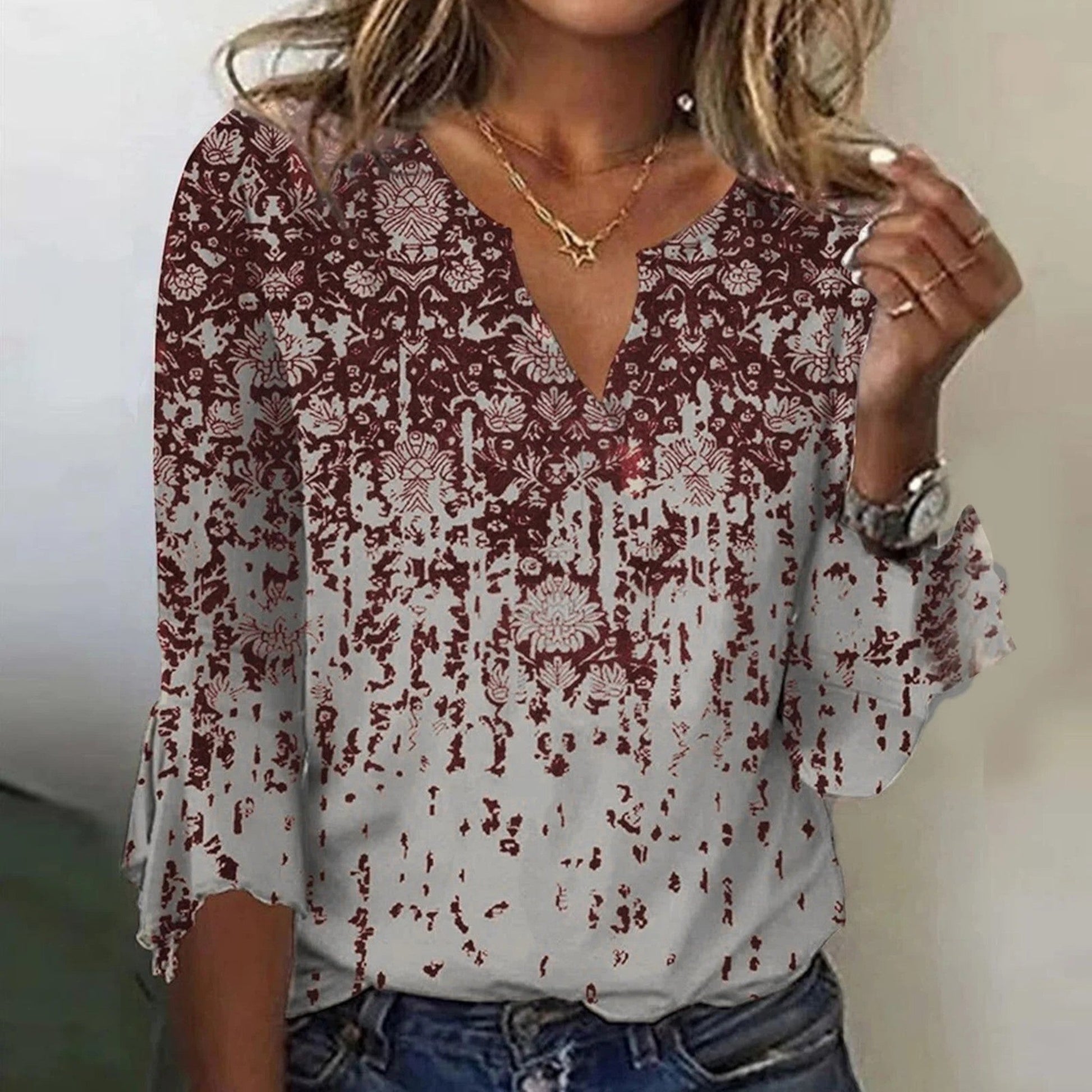 Hilma - Top Stampato Con Scollo A V Per Donna Rosso