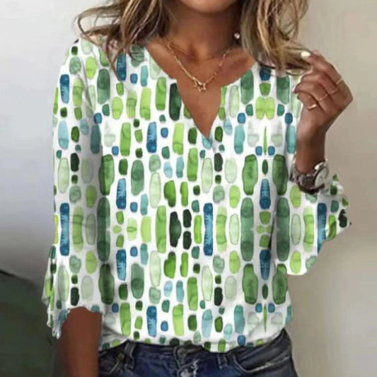 Hilma - Top Stampato Con Scollo A V Per Donna Verde