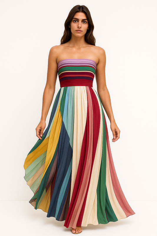 Hortensia – Vestito Lungo Elegante in Tessuto Estivo Premium Multicolore