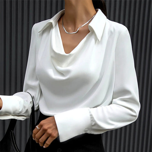 Huda - Elegante Camicetta con Collo a Cappuccio Donna Bianco