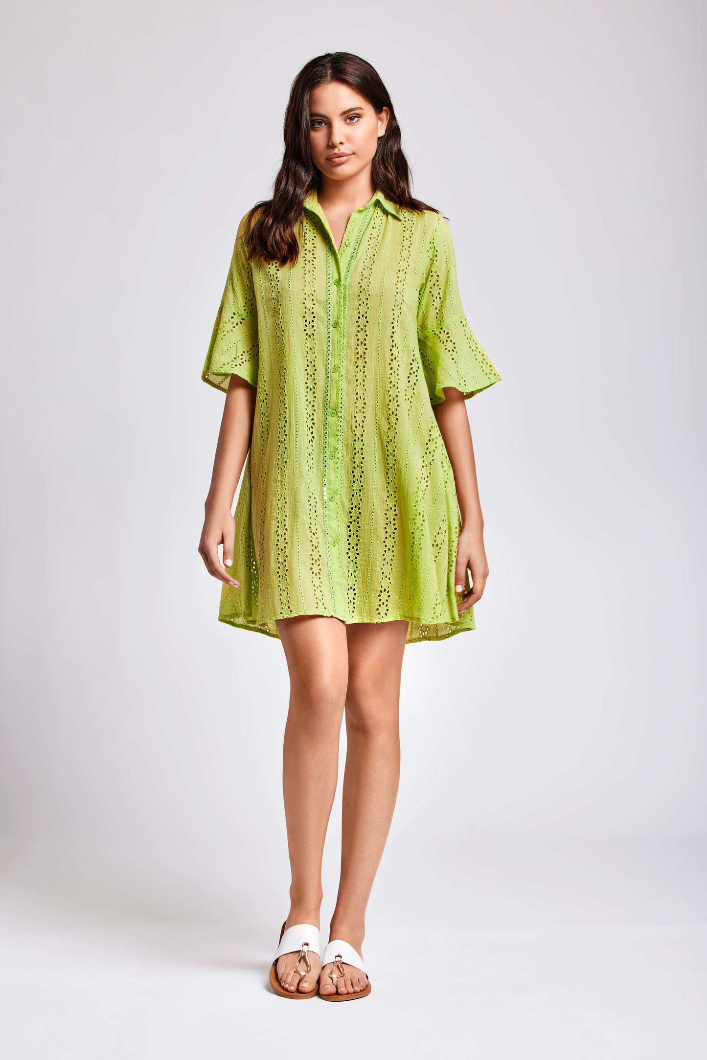Quinzera - Abito Camicia Pizzo Pregiato Donna Elegante Romantico
