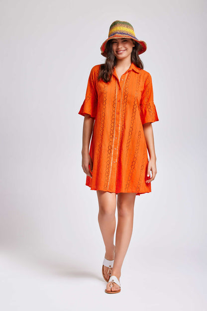 Quinzera - Abito Camicia Pizzo Pregiato Donna Elegante Romantico
