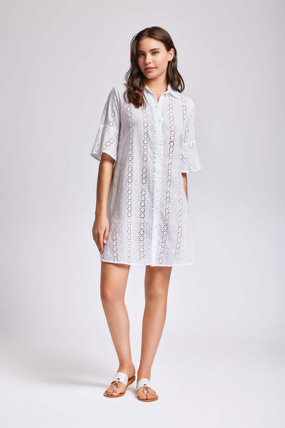 Quinzera - Abito Camicia Pizzo Pregiato Donna Elegante Romantico
