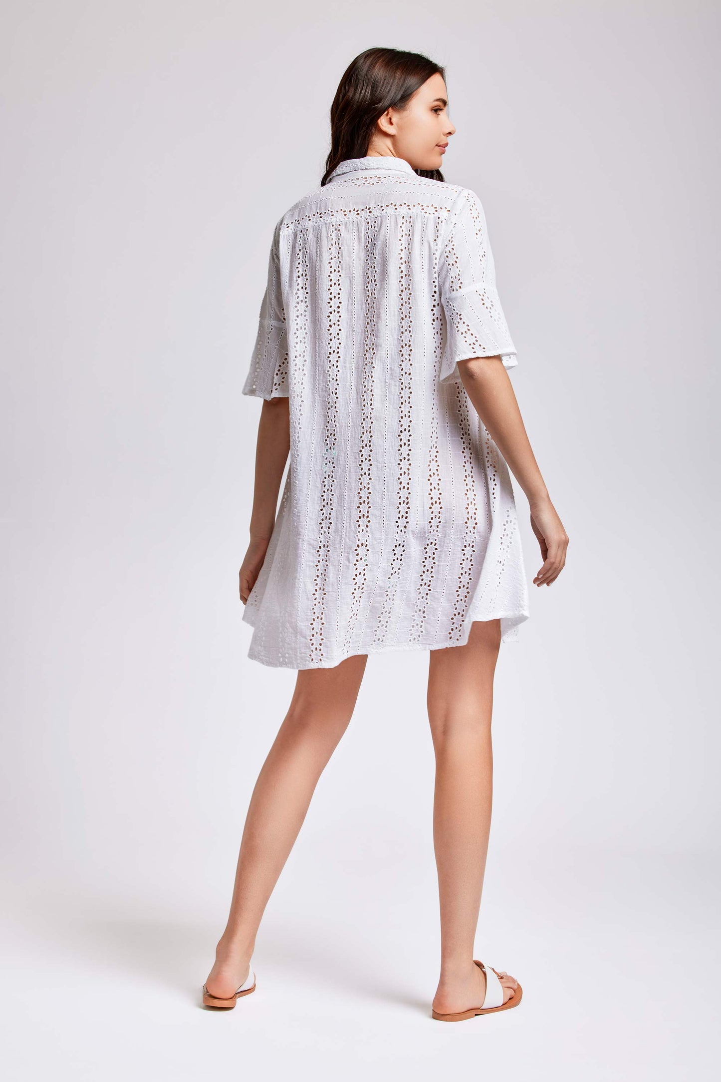 Quinzera - Abito Camicia Pizzo Pregiato Donna Elegante Romantico