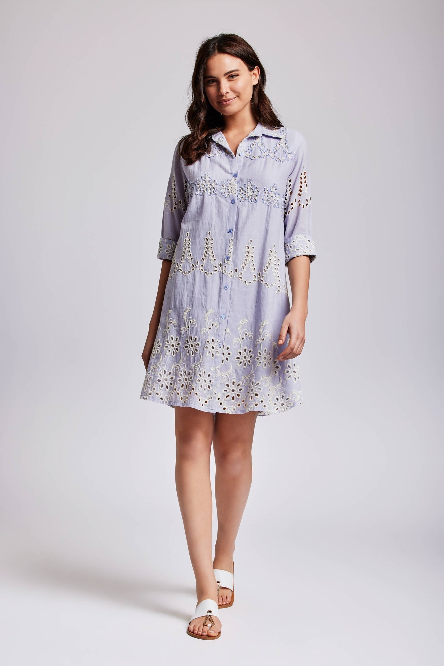 Quinara - Abito Camicia Ricamato Elegante Donna Chic
