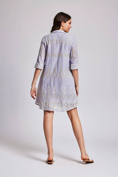 Quinara - Abito Camicia Ricamato Elegante Donna Chic