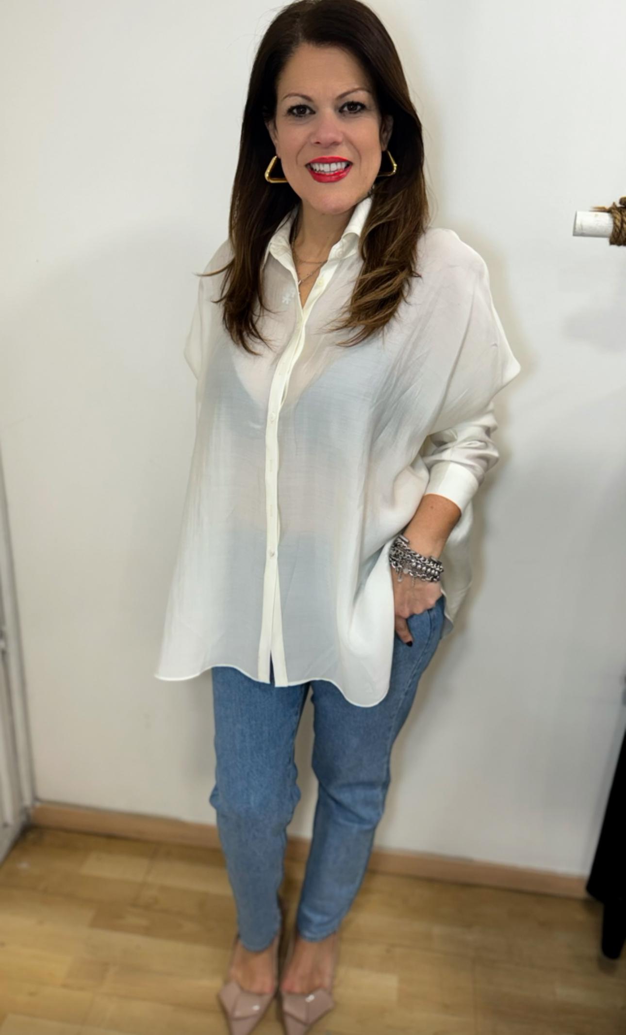 Inny - Camicia Donna Bianca Over Effetto Seta Elegante