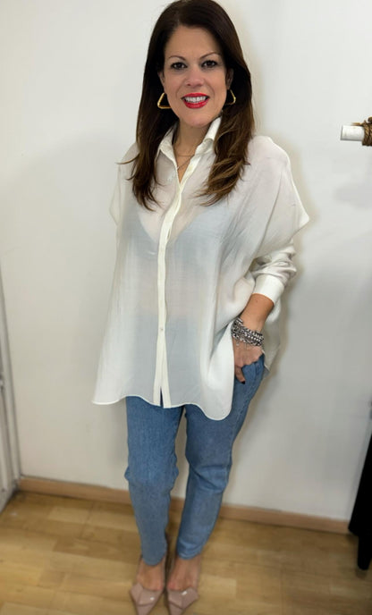 Inny - Camicia Donna Bianca Over Effetto Seta Elegante