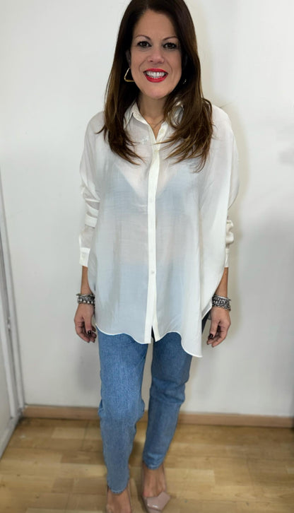 Inny - Camicia Donna Bianca Over Effetto Seta Elegante