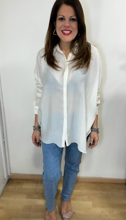 Inny - Camicia Donna Bianca Over Effetto Seta Elegante