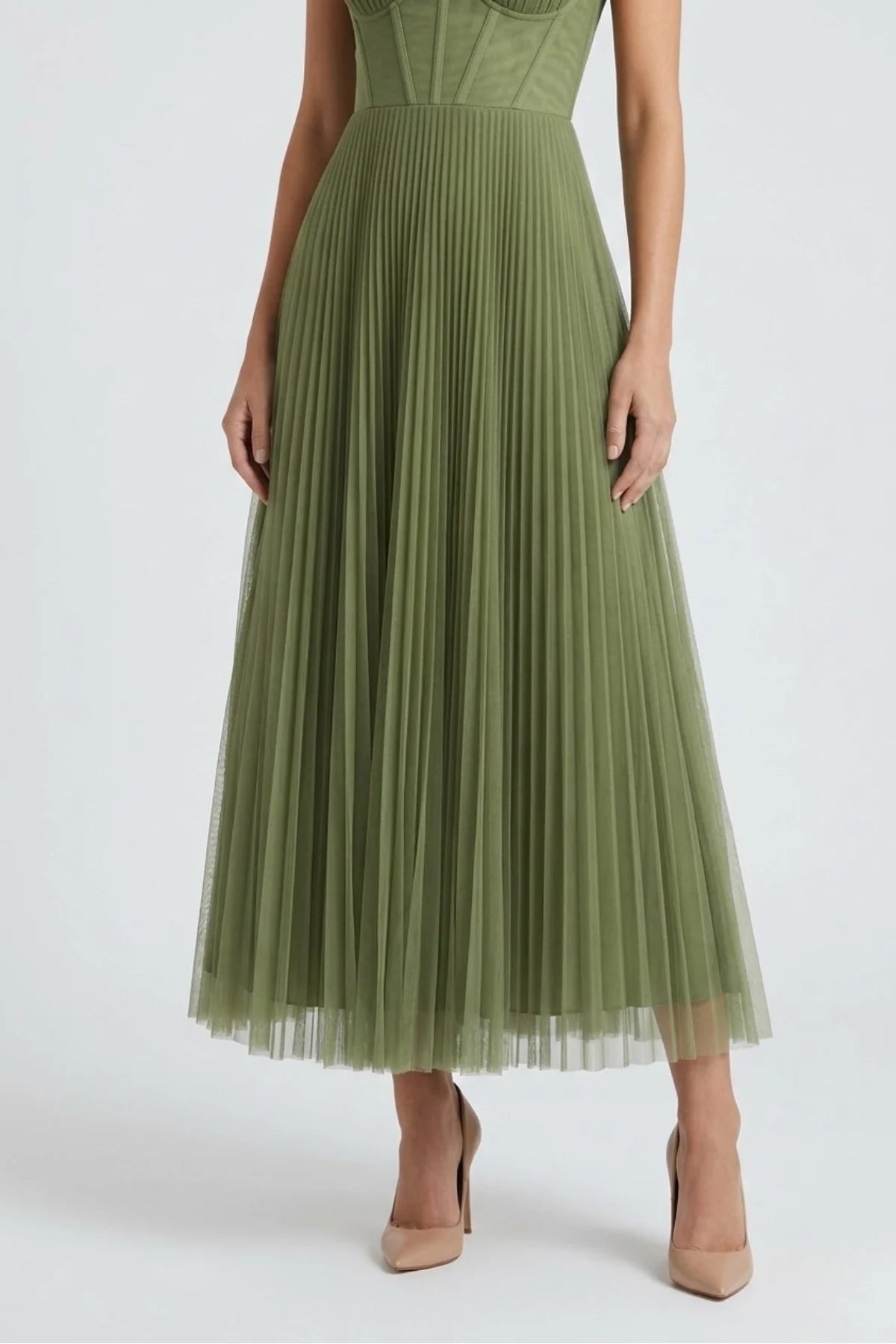 Letizia - Abito Midi Bustier Spalline Gonna Plissettata Tulle