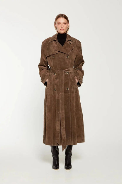 Nadia - Trench in Pelle Scamosciata Elegante e Moderno