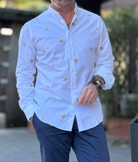 Italo - Camicia Ricamo Stars Collo Coreano Uomo