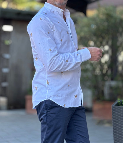 Italo - Camicia Ricamo Stars Collo Coreano Uomo