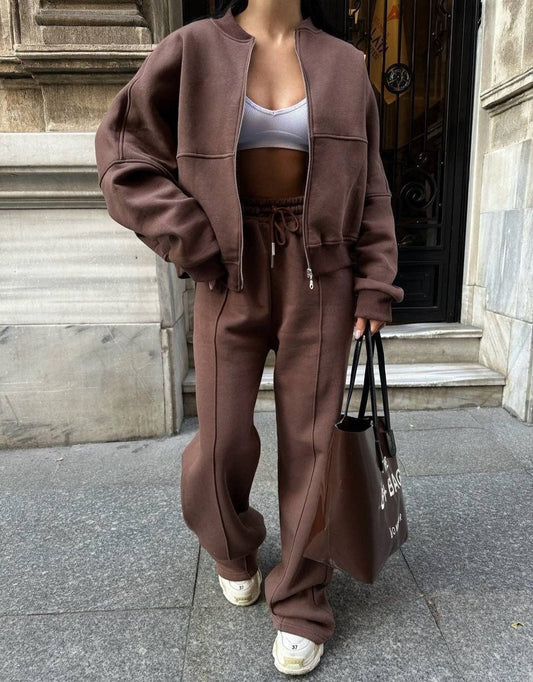 Debora - Completo Tuta Donna Autunnale con Maglione a Maniche Lunghe e Pantaloni con Coulisse