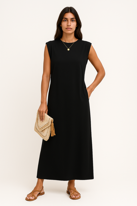 Idalia - Abito Lungo Donna Elegante Leggero Anti-Piega Nero