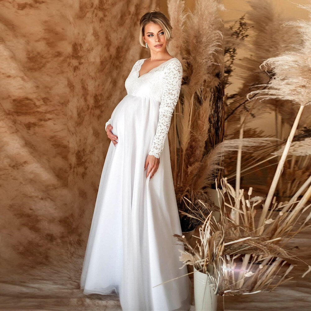 Elaina – Abito Premaman Lungo in Pizzo Elegante