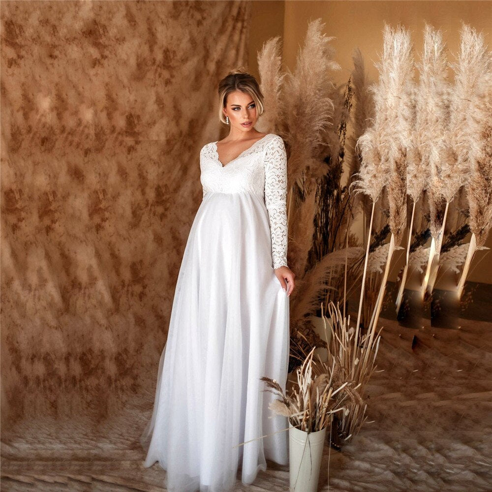 Elaina – Abito Premaman Lungo in Pizzo Elegante