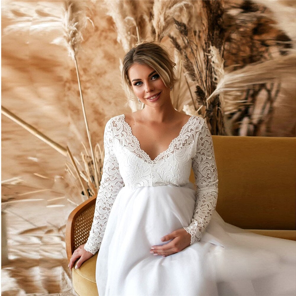 Elaina – Abito Premaman Lungo in Pizzo Elegante
