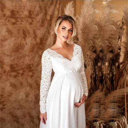 Elaina – Abito Premaman Lungo in Pizzo Elegante