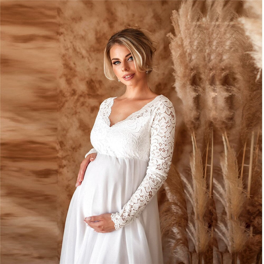 Elaina – Abito Premaman Lungo in Pizzo Elegante