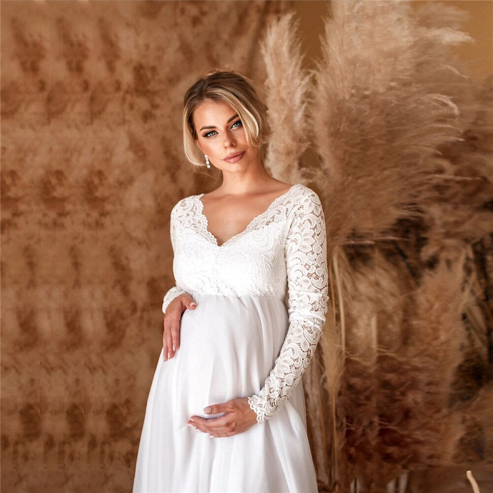 Elaina – Abito Premaman Lungo in Pizzo Elegante