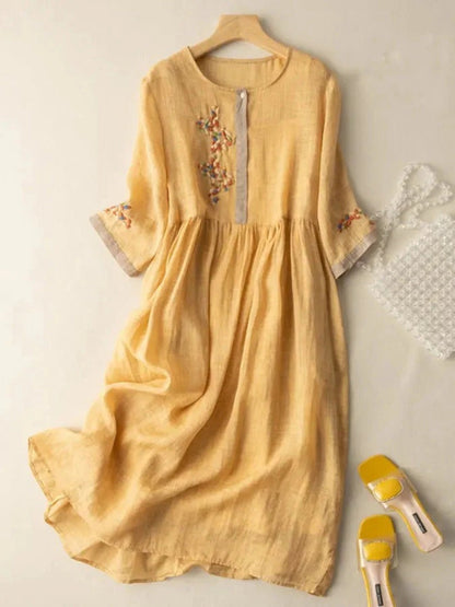 Ilaria - Vestito Estivo A Girocollo Bohémien Per Donna Giallo