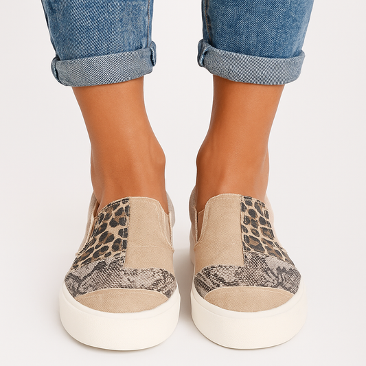 Ilenia - Scarpe Slip-On Donna Comode Leopardate Khaki