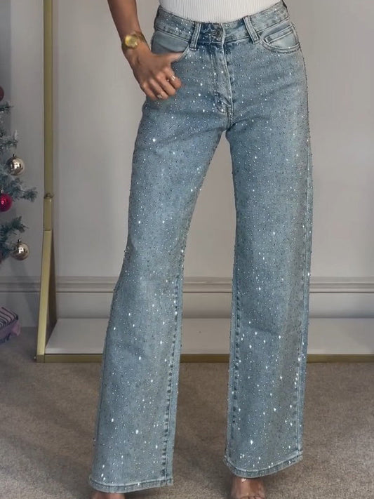 Dora – Jeans Donna Vita Alta Blu Scuro con Dettagli Brillanti